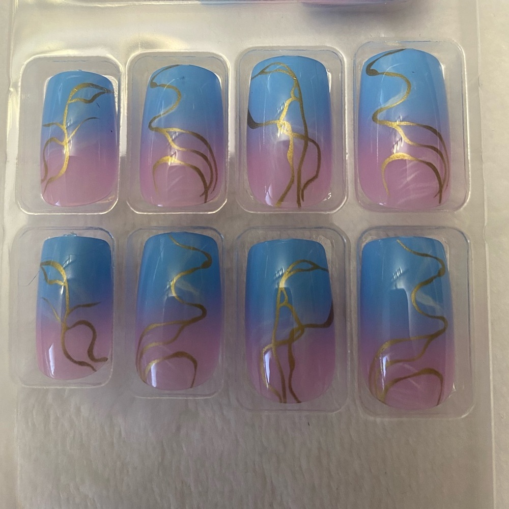 Pink and Blue Marble Press on Nails - Picture 2 of 2
